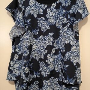 DG2 Womens Size 2X Flared Short Sleeve Layered Blue Shirt
